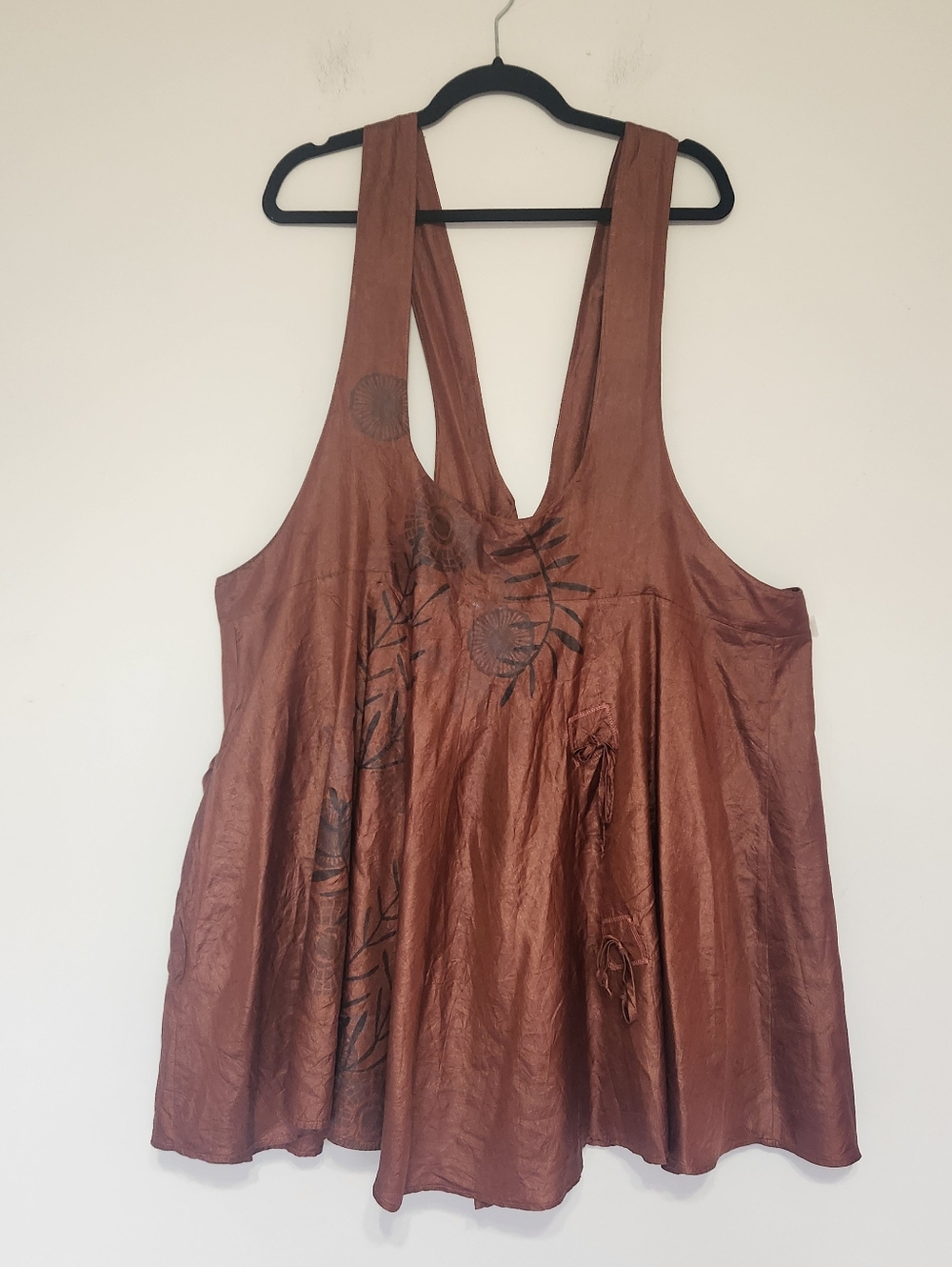 Blue Fish Brown Copper Dress Top Jumper 100% Silk Oversized Lagenlook Floral 2